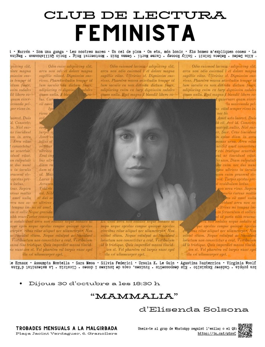 Propera trobada del club de lectura feminista a l'Ateneu!

👉 Dijous 30 d'octubre 
📍Ateneu Popular La Malgirbada
📚 "Mammalia", d'Elisenda Solsona

Si hi vols participar o tens dubtes, pots contactar amb nosaltres entrant a aquest grup de whatsapp: 🔗 ja cat/utnvC