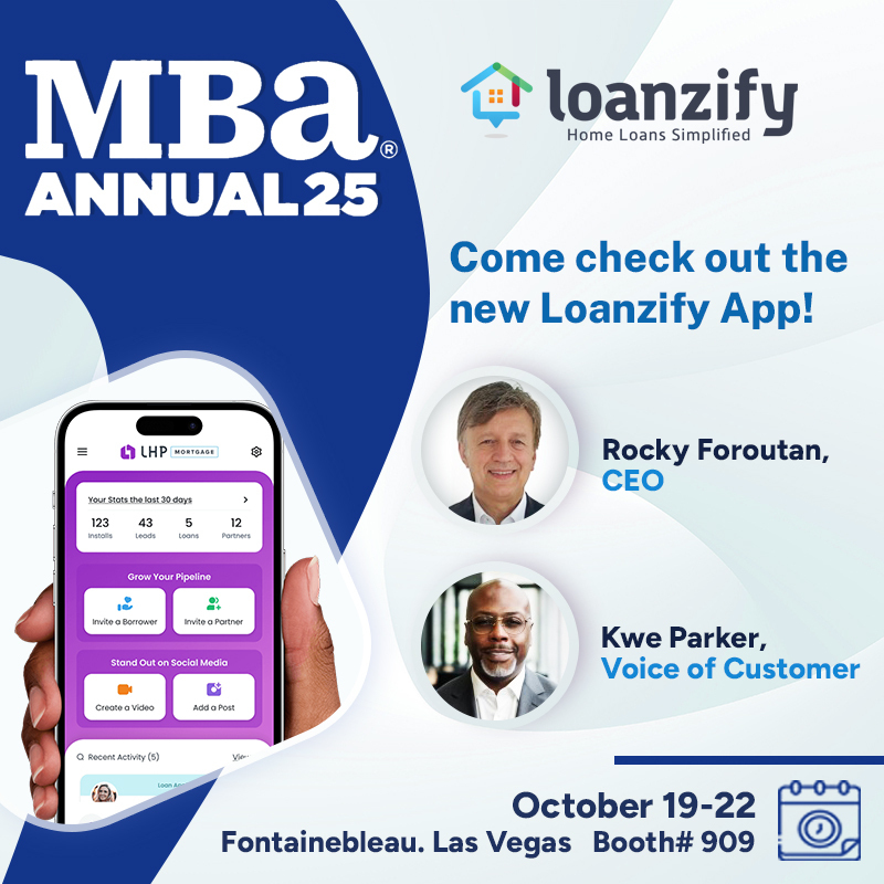 See you at MBA Annual ’25—Booth #909 at the Fontainebleau (Oct 19–22).
Test-drive the Loanzify App for Realtor partnerships: create/post fast, co-brand, and drive more referrals.
#MBAAnnual #MBAAnnual25 #Loanzify #MortgageTech #LoanOfficer #LenderHomePage #LHP