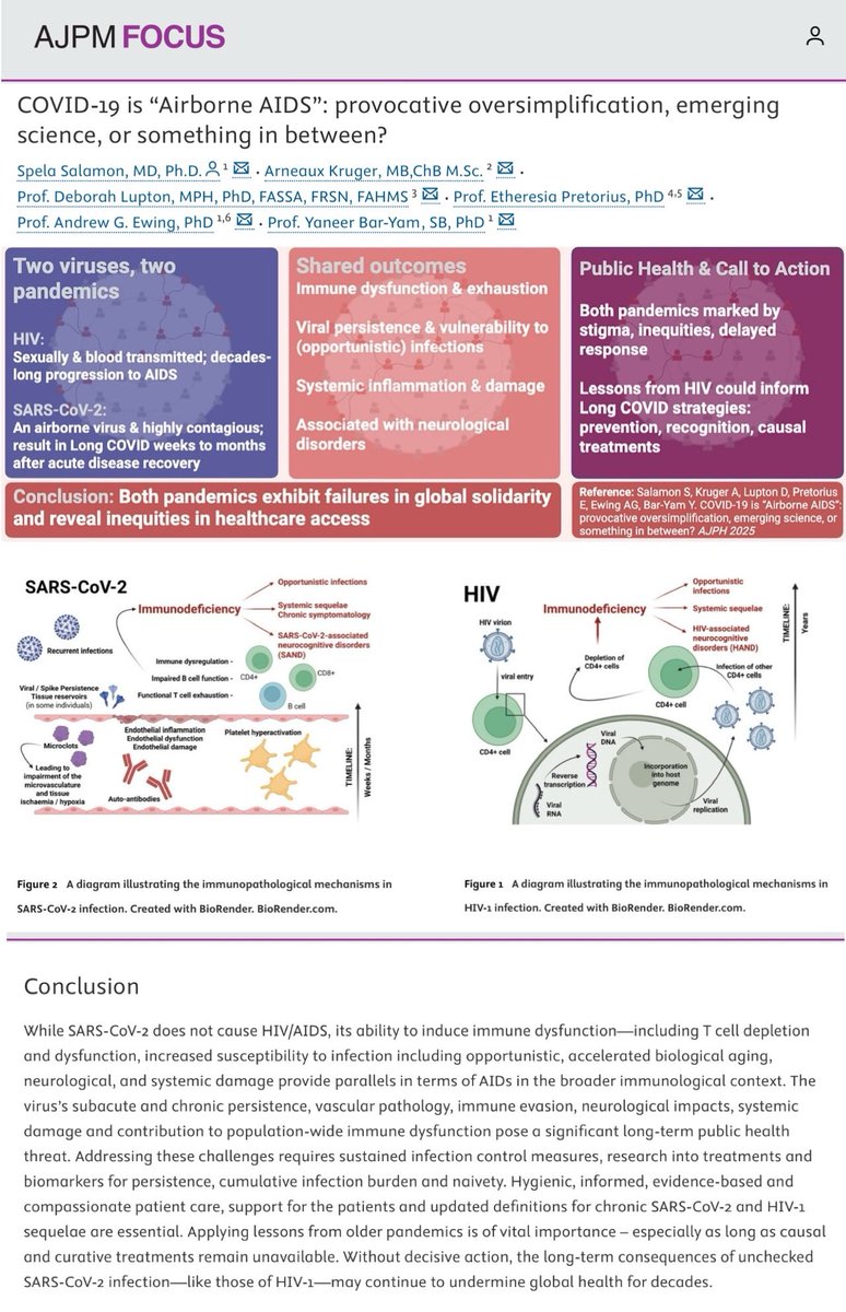 This fascinating new paper compares the similarities between COVID &amp; HIV/AIDS.

Whilst the underlying mechanisms are different, they do share certain outcomes, eg. immune dysfunction, viral persistence &amp; neurological disorders.

Both are also marked by stigma &amp; delayed response.