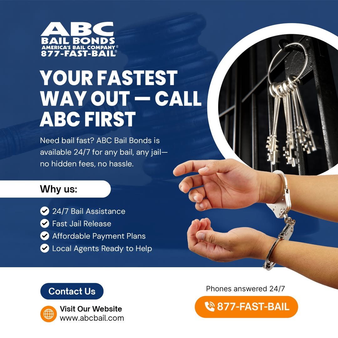 ABCBAIL's tweet photo. When every minute counts, ABC Bail Bonds is here for you 24/7. Any bail, any jail, no hidden fees—get out fast and worry-free. Don’t wait, call us now! https://t.co/IpCVnPtOyM