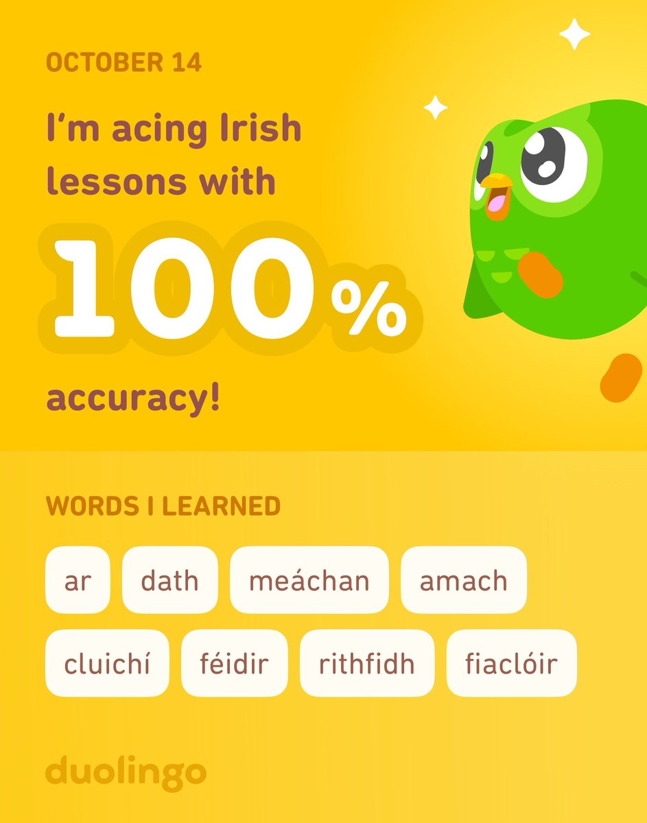 I’m learning Irish on Duolingo! It’s free, fun, and effective.