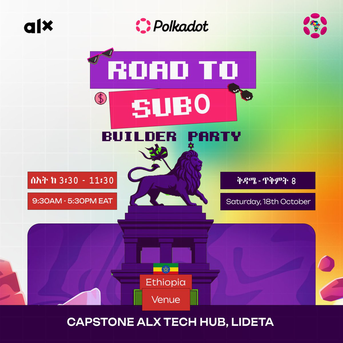 solomon_t0's tweet image. ALX Ethiopia & Polkadot Ethiopia invite you to the Builders Party – Part 2: Full-Day Workshop, a hands-on experience to level up for the coming $40,000 global hackathon!
📅Saturday, October 18, 2025
⏰ 9:30 AM – 05:30 PM
📍 ALX Tech Hub, Lideta
🔗 RSVP: luma.com/9slpur3b