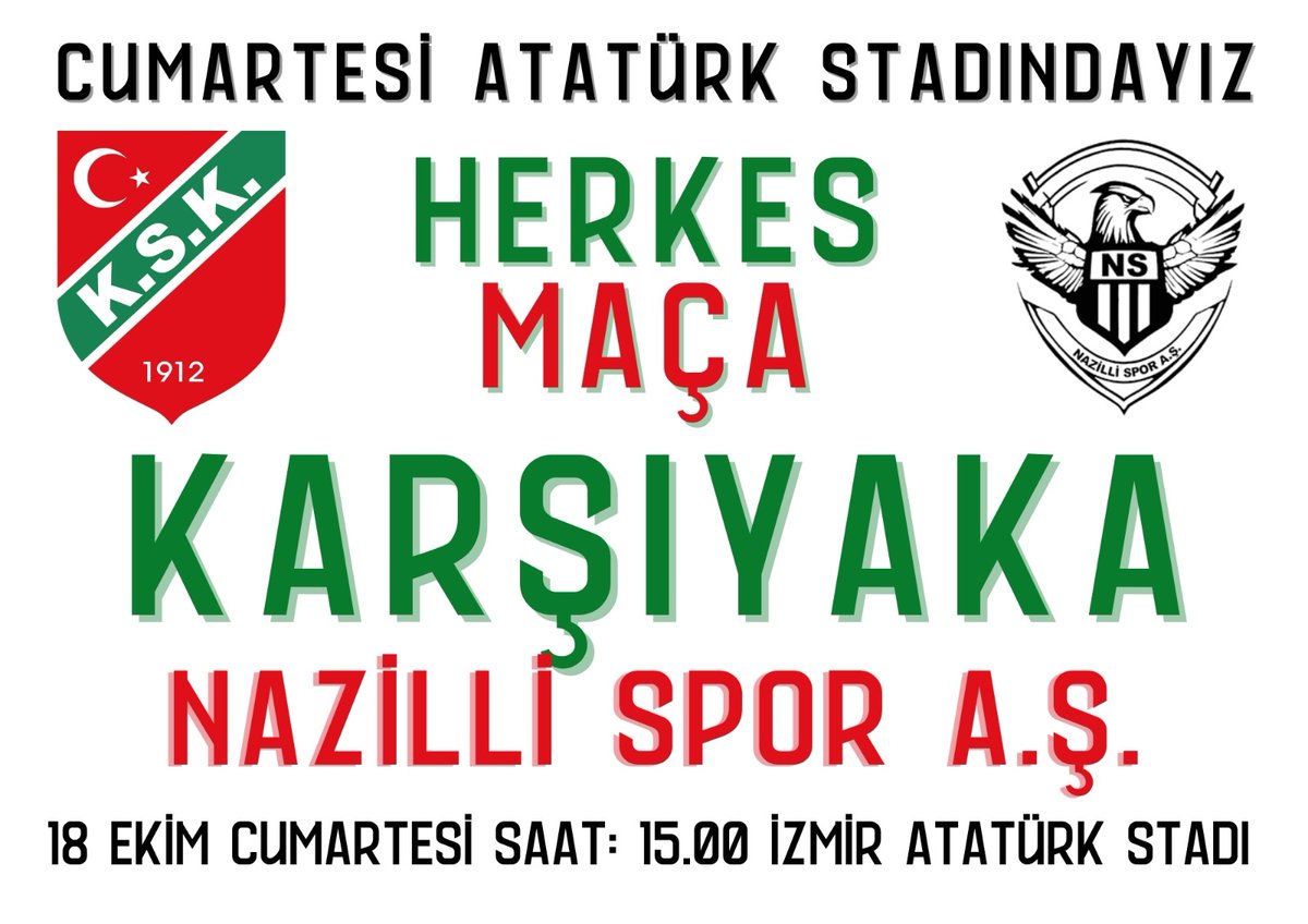 YIL1912's tweet photo. Maç maç gidiyoruz. Tek hedef Nazilli. Güçlü oyunumuzla 3 puanı alacağız. Bahane yok herkes Cumartesi Atatürk Stadı'na!!! https://t.co/lf0g5qfVFI