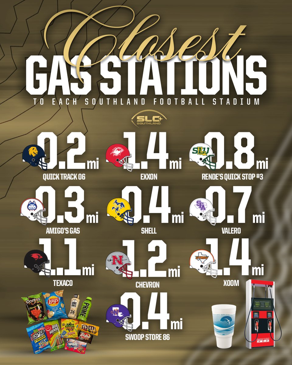 There’s only one thing left to do.

Closest gas stations to every Southland Football stadium ⛽️

They don’t call us the Gas Tank League for nothing 😉