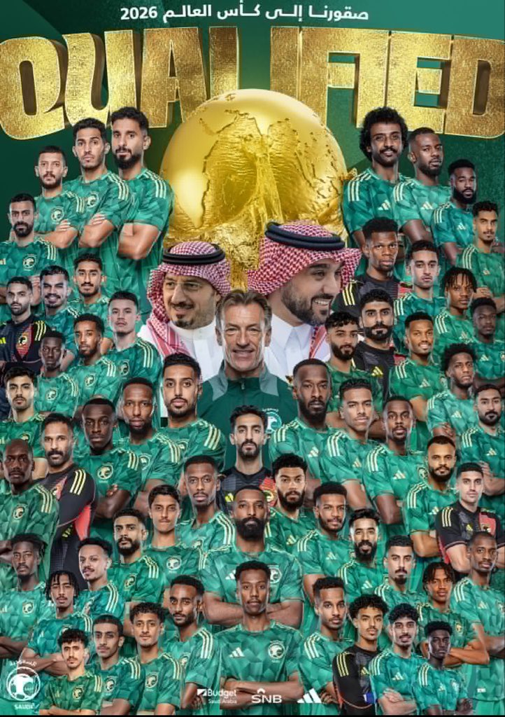 Anmar_Alhailae's tweet photo. أبارك لقيادتنا الرشيدة وللشعب السعودي الكريم تأهل منتخبنا الوطني إلى كأس العالم 2026 🇸🇦
إنجاز جديد يضاف لتاريخ الكرة السعودية، بجهود الأبطال في الملعب والدعم اللامحدود من القيادة.  
كل التوفيق للأخضر في مشواره العالمي، ومزيدًا من التألق بإذن الله.

#السعودية #كأس_العالم_2026 https://t.co/OQpMUUQ8t6