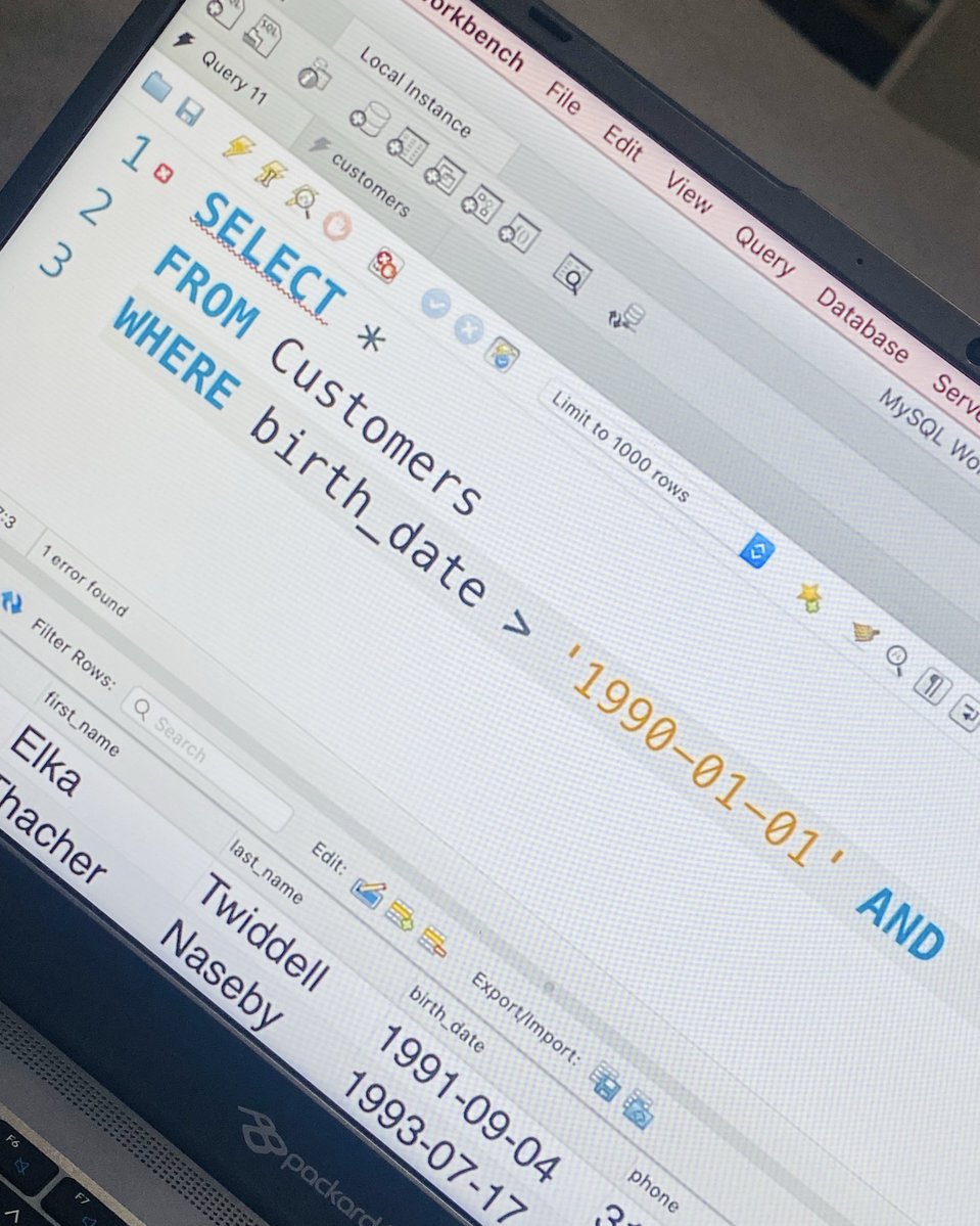 owenmantall's tweet image. Day 5
Learning MySQL and I’m starting to understand the concepts of it, the various types of use cases and when to use them, as well as different clauses (SELECT, FROM, WHERE & ORDER BY)🙇🏾♂️👨🏾💻 #MYSQL #DataAnalytics