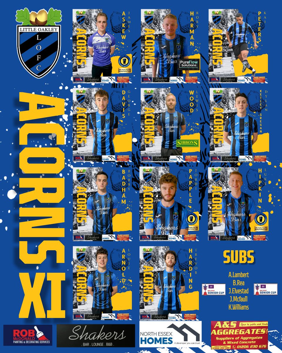 Tonight's <a href="/BBCEssexSport/">BBC Sport Essex</a> Senior Cup Acorns Vs <a href="/Dag_RedFC/">Dagenham & Redbridge</a> 

⚫🔵🌰⚫🔵