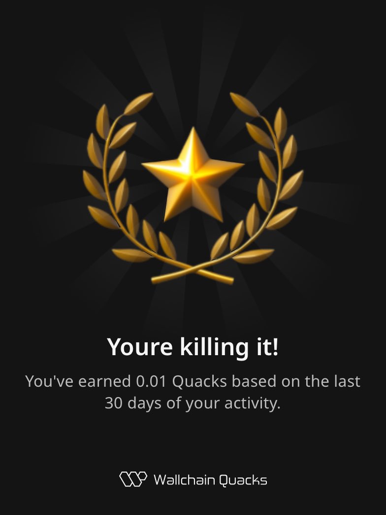 Just joined @wallchain_xyz and pocketed 0.01 Quacks in my 30d review! 🦆

GEN WEALTH