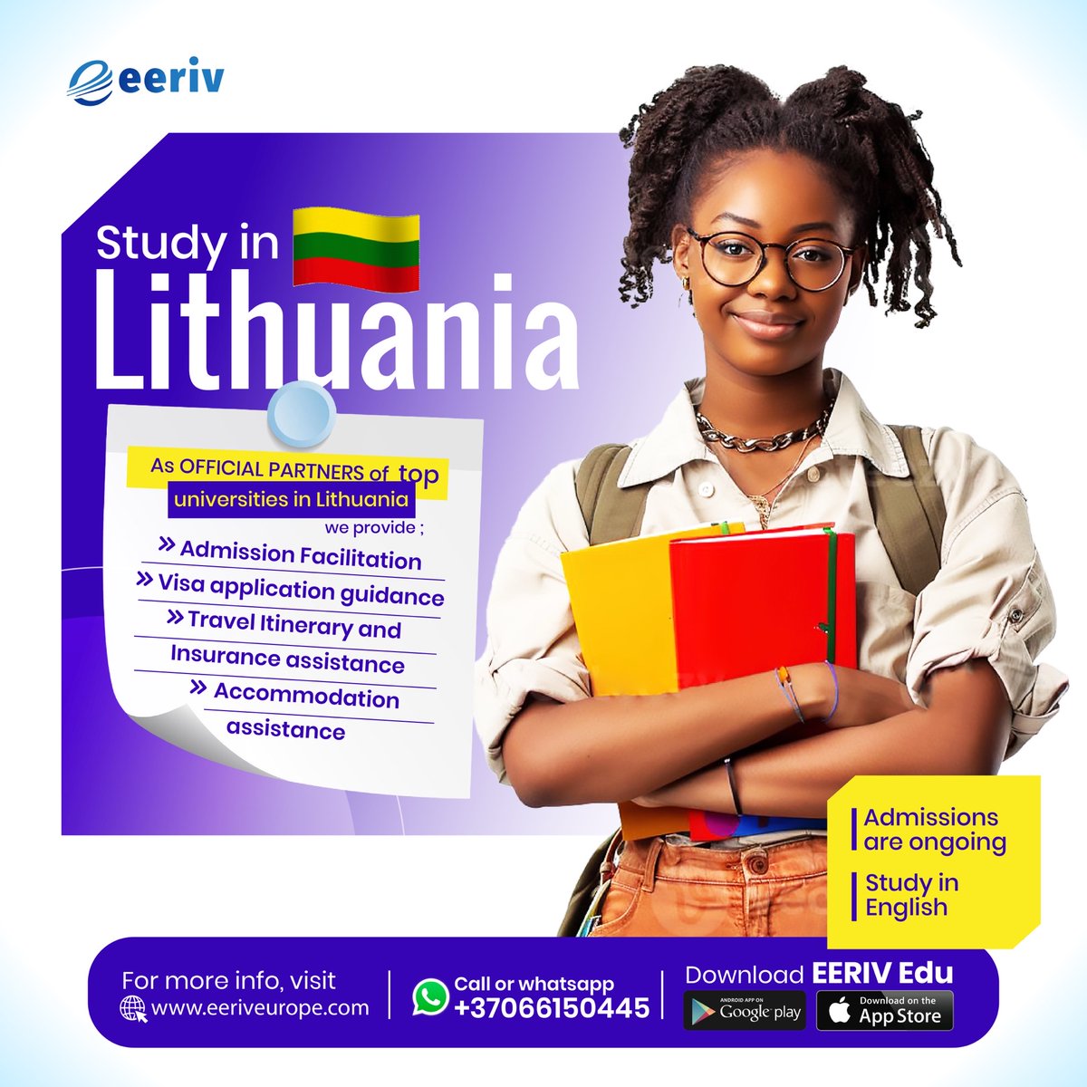Eeriveurope's tweet photo. Want to study in Lithuania ๐ฑ๐น?
Get personalised FREE Consultation from our admission counsellors ๐
Download the โEERIV Eduโ app available on iOS & Play store to start your study abroad journey with us ๐ฒ
#eeriveurope #eerivedu #studyineurope #studyinlithuania https://t.co/2SYGlUf3Cd