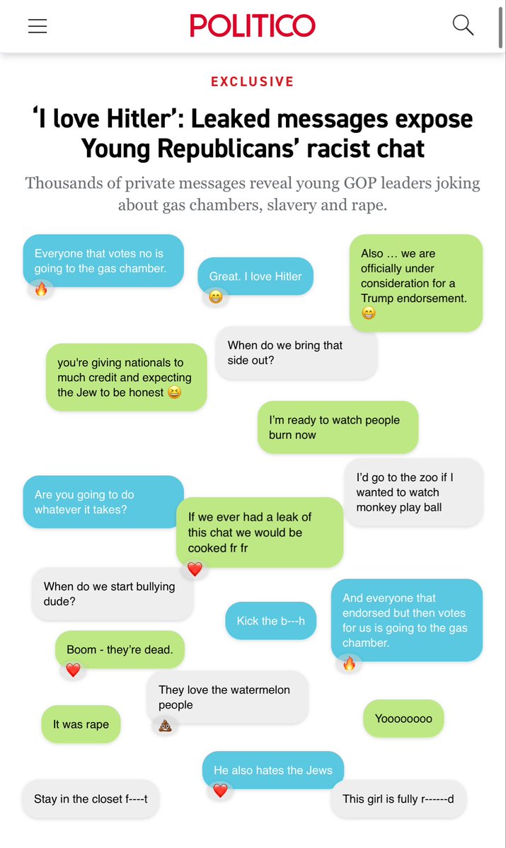 hissgoescobra's tweet image. I have a question for all Republican politicians with a shred of dignity:
Are you proud of the fact that embracing Donald Trump has poisoned the character of your children?
Just look at what you’ve become. An entire generation of Republicans are literal fucking Nazis.