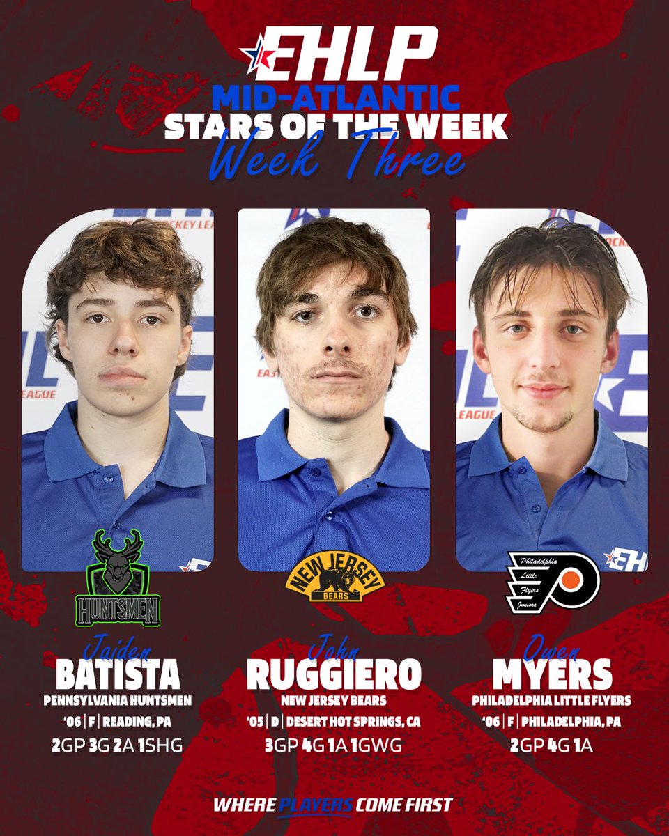EHLpremier's tweet image. The Eastern Hockey League Premier announce Stars of the Week for week three. These selections come from games between October 7th and October 13th.

🔗: bit.ly/48nIgIN

#WherePlayersComeFirst | #DevelopPromoteAdvance