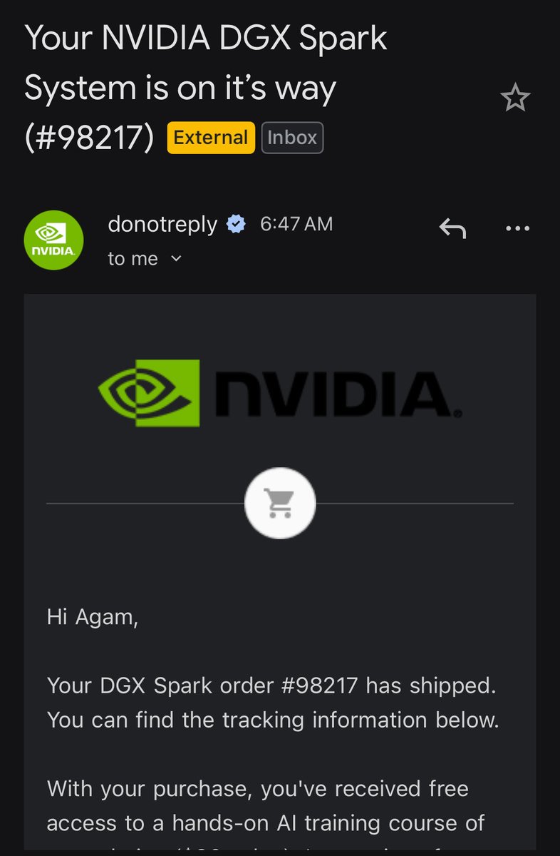 my founders edition <a href="/nvidia/">NVIDIA</a> DGX spark is on the way!

what would you guys want to me build with this? comment below and i will share the project!