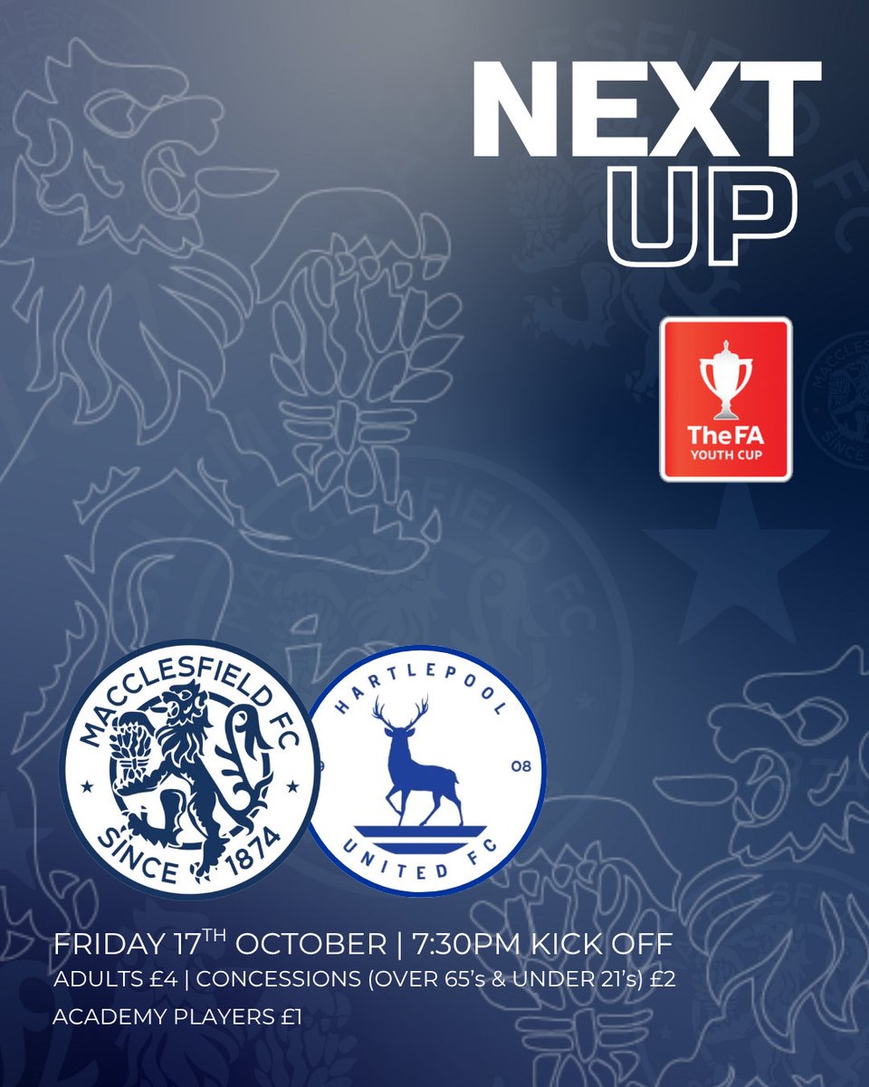 This Friday our U18’s face Hartlepool United in the 3rd qualifying round of the Fa Youth Cup. It would be good to get as many people there to support as we can and get the <a href="/thesilkmen/">Macclesfield FC (C)</a> fans preparing these lot for the future 👏🏼⚽️🔵