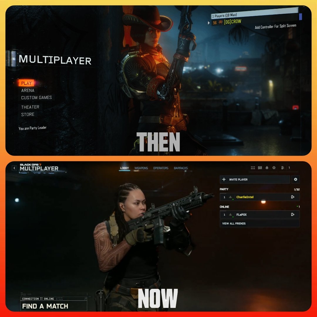 Call of Duty main lobby - 10 years apart