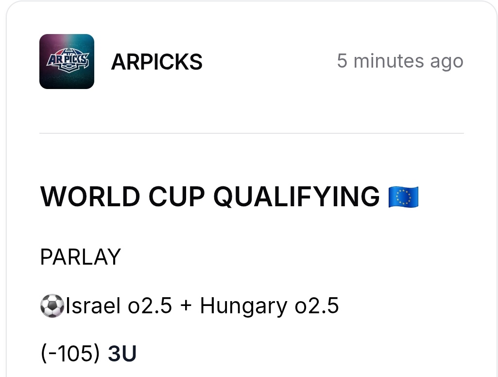 ARPicks_'s tweet photo. #FREEPICK
#WorldCupQualifying 🇪🇺
PARLAY
⚽️Israel o2.5 + Hungary o2.5
(-105) 3U
GL🍀🍀 https://t.co/SJdqKTAvb4