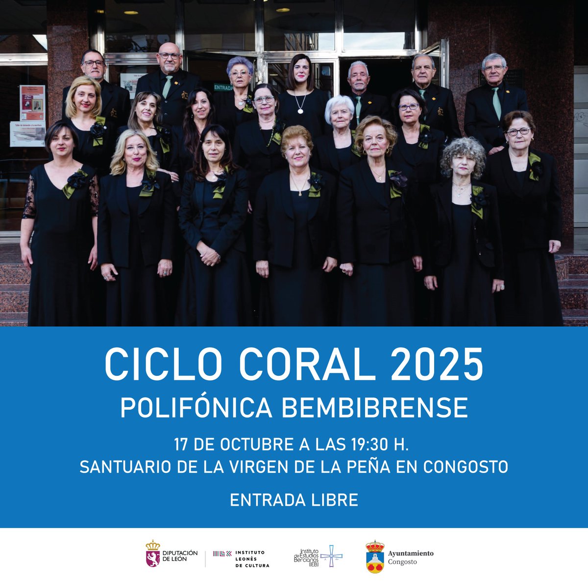 Este viernes 17 de octubre a las 19:30 h. actúa la coral Polifónica Bembibrense en el Santuario de la Virgen de la Peña en Congosto. 
Entrada libre hasta completar aforo.
#elbierzo #música #conciertos #CicloCoral2025 #corales  <a href="/ilc_dipuleon/">Instituto Leonés de Cultura</a>  <a href="/diputacionleon/">Diputación De León</a>