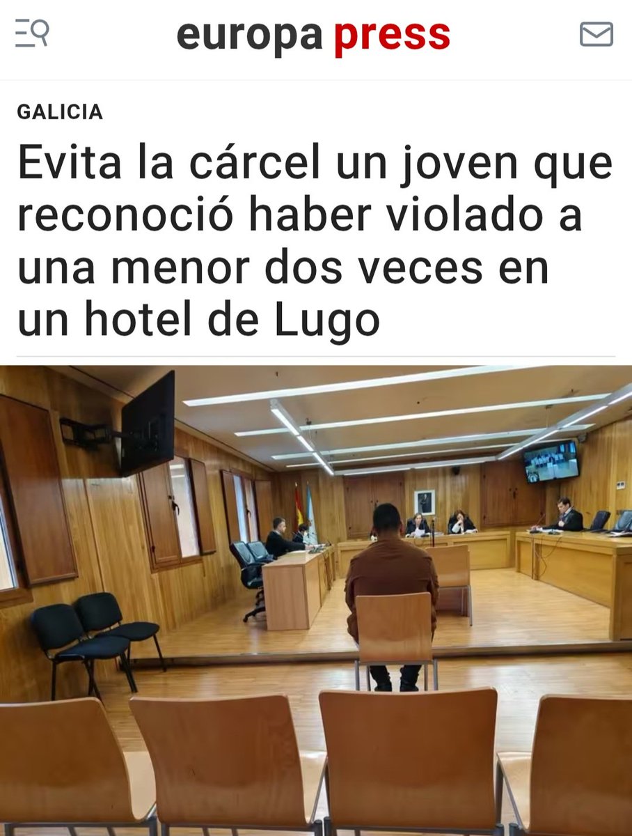 Unha vez máis, a xustiza patriarcal volve fallarlle ás mulleres.

Un mozo que recoñeceu ter violado dúas veces a unha menor evita entrar no cárcere grazas a unha interpretación “benevolente” dun tribunal.

Isto non é xustiza. É impunidade patriarcal🧵👇