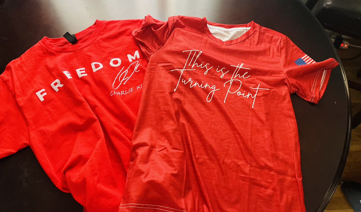 NitaSunshine123's tweet image. My am and pm shirts Remembering and honoring Charlie Kirk today and beyond. God bless and comfort Erika, the kids and Charlie’s parents especially today🙏🏻