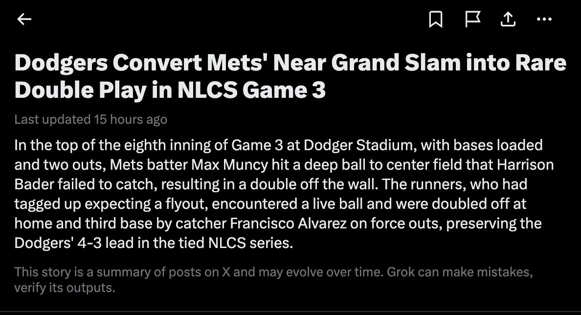 subzero_ak's tweet photo. And we are supposed to beleive that @grok is the best AI going....so, the Mets are playing the Dodgers and the Dodgers are leading the NLCS 4-3.....Riiiiight....OK https://t.co/2drFu3kDw4