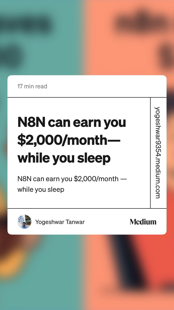 yyogeshwar's tweet image. Passive income isn’t a dream — it’s a workflow.
N8N can literally earn you $2,000/month while you sleep.
I broke down the exact playbook
yogeshwar9354.medium.com/n8n-can-earn-y…
#n8n #automatedworkflows #agentkit