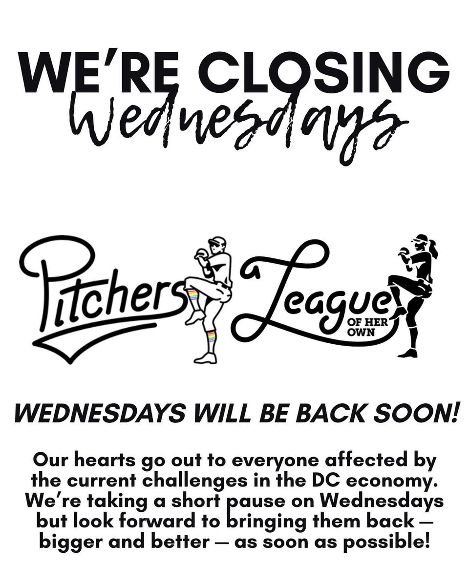 🔴 We’re closing on Wednesdays!
Our hearts go out to those affected by the current challenges in the DC economy. We’re taking a short pause on Wednesdays but look forward to bringing them back — bigger &amp; better — as soon as possible!

Still open Thursday-Sunday! 
See you soon! ❤️