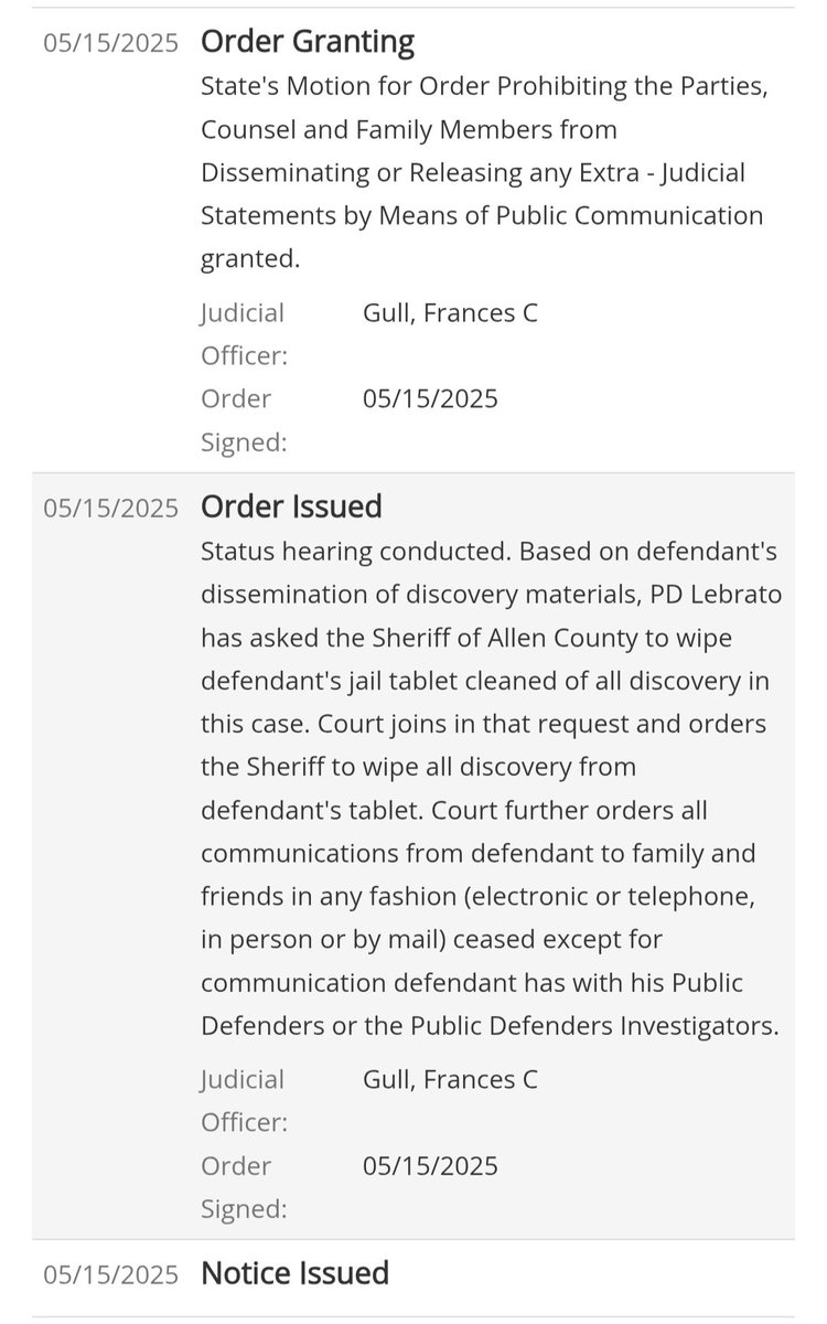 tt90854191's tweet photo. @180_justice @alleyesondelphi @Chelsea_Lauren @FreeMikeAllen Which came first - the gag order or the gag order "violation" ?

Did Gull hear any evidence regarding the allegations that Mr. Allen disseminated discovery before signing such an order? (I'm assuming no)😩😭

Also can you expand on the contempt at all? Was that against his attny? https://t.co/lVPvXUYdhv