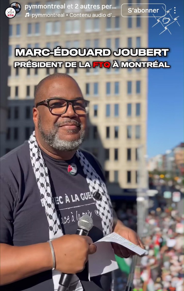 La honte : Marc-Édouard Joubert, président du conseil régional FTQ Montréal métropolitain, était lui aussi présent à la manifestation du 4 octobre du groupe pro-Hamas PYM.

Les cotisations syndicales n'ont pas à financer la glorification du terrorisme.

#polqc #assnat