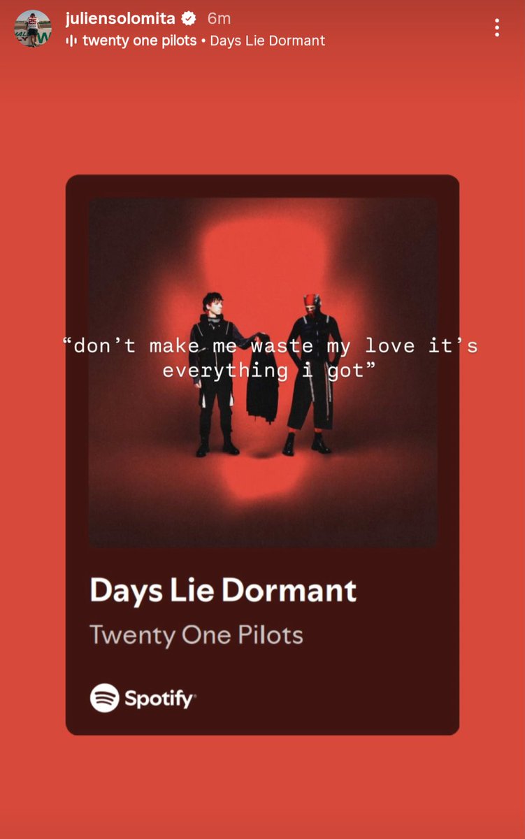 TOPUPDATERS's tweet photo. Julien Solomita (Content creator, Twitch streamer, creator of Aries Kitchen, and husband to Jenna Marbles) posted Days Lie Dormant on his Instagram story ♥️ https://t.co/S94STTFTdJ