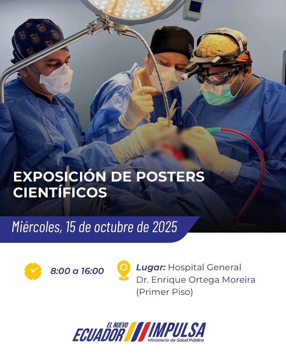 #INVITACIÓN | Te esperamos en la EXPOSICIÓN DE POSTERS CIENTÍFICOS  en conmemoración del III Aniversario del #HGEOM

📅 Fecha: Miércoles, 15 de octubre
🕗 Hora: 08:00 a 16:00 
 📍  Lugar: Sala de Espera de Hospitalización (Primer piso)

#ElNuevoEcuador