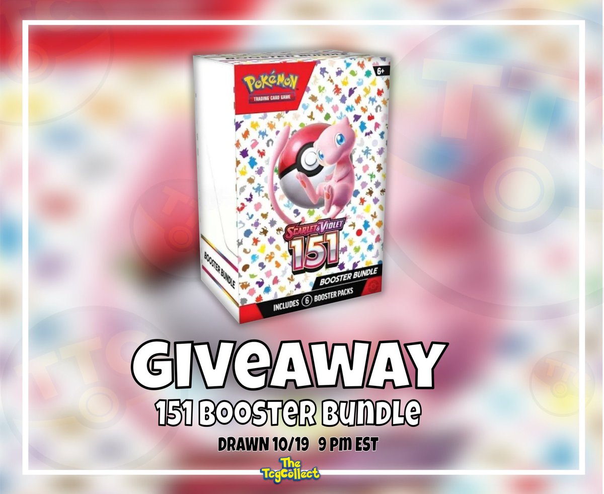 Pokemon Giveaways (@poketcgiveaways) on Twitter photo WIN A 151 BOOSTER BUNDLE! 🎁
✅ Repost and like
✅ Follow us and <a href="/TheTcgCollect/">TheTcgCollect Card Shop</a>
✅ Tag a mate / reply with your chase
🗓 Winner drawn on 19th October
#PokemonTCG | #PokemonGiveaways WIN A 151 BOOSTER BUNDLE! 🎁
✅ Repost and like
✅ Follow us and <a href="/TheTcgCollect/">TheTcgCollect Card Shop</a>
✅ Tag a mate / reply with your chase
🗓 Winner drawn on 19th October
#PokemonTCG | #PokemonGiveaways