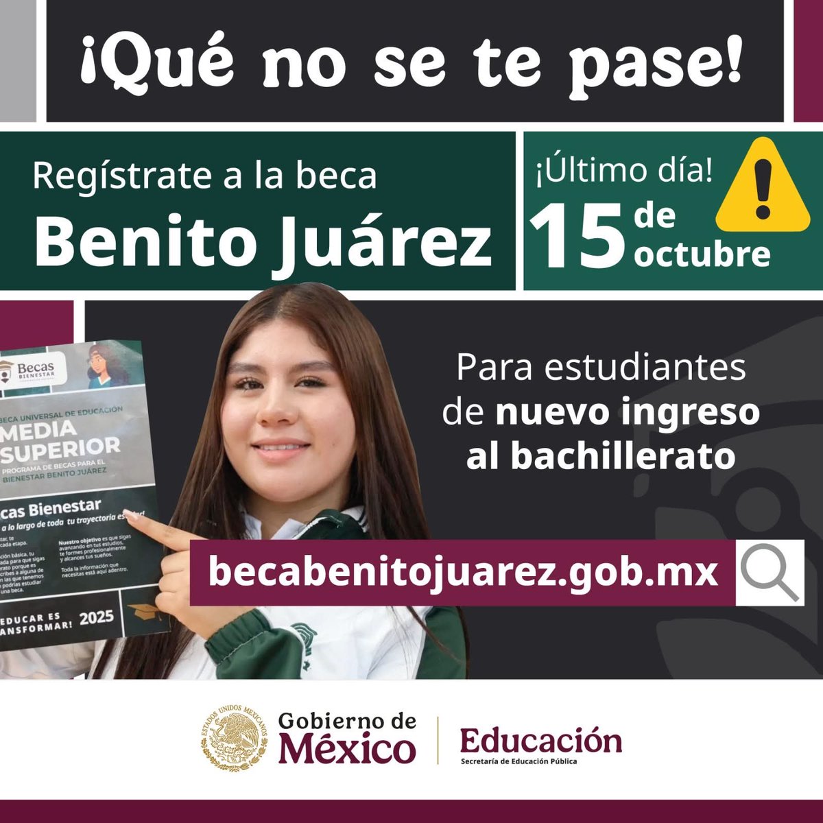 🚨¡Atención, estudiantes de nuevo ingreso!

Si estás por comenzar tu camino en el nivel medio superior, no dejes pasar la oportunidad de registrarte para obtener la Beca #BenitoJuárez. 🎓📝

El periodo de registro está por cerrar,
👉 Ingresa a: becabenitojuarez.gob.mx