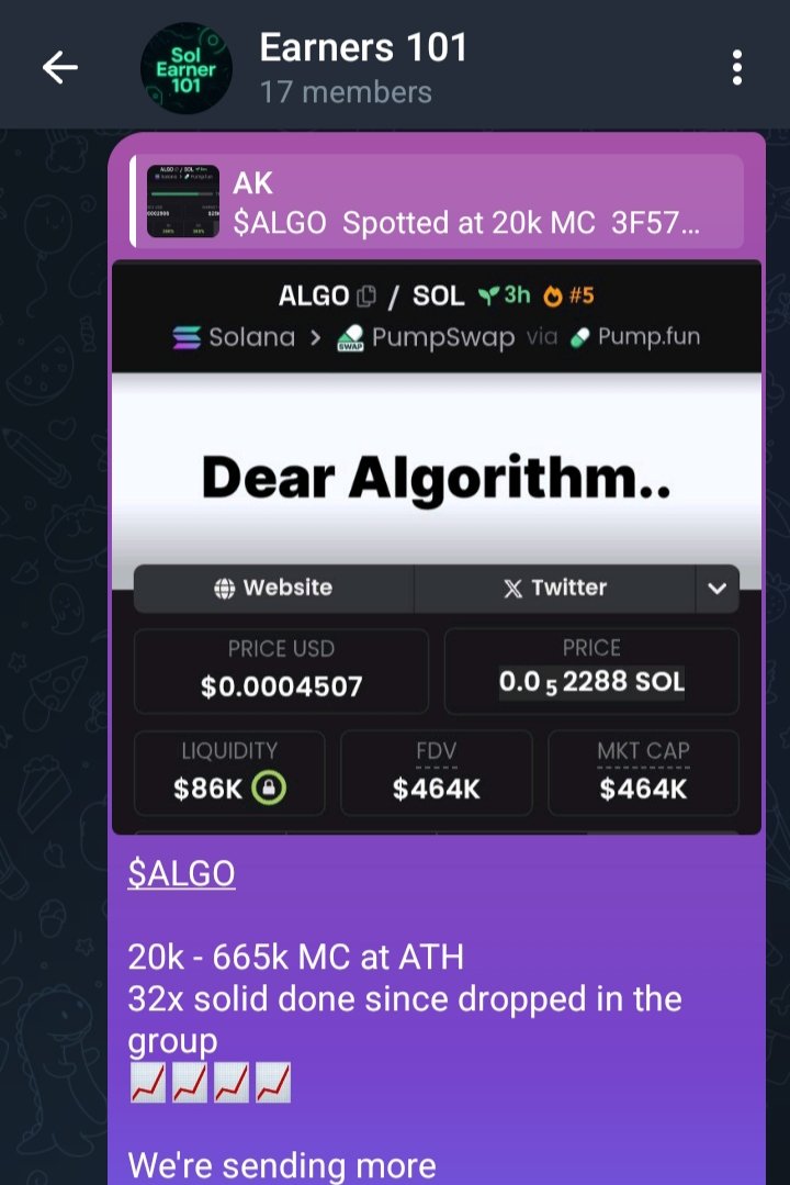 101_soltrenches's tweet image. $ALGO on $sol

Gave entry 20k→665k MC at ATH
32x solid done since dropped in the group 
📈📈📈📈
Sending more

Profits all day, fade at your own risk.
Send a DM to join my private group

#algo #唢呐 #network #dog #entro #会面 #pfp #lion  #nobody #elizabeth