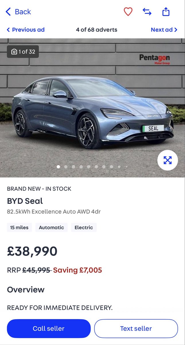 🚨 Brand New EV Deal - Save £7,005 🚨

BYD Seal 82.5 kWh Excellence AWD with a big spec and 313 miles of range (WLTP) from LFP blade batteries for…

      ⚡️⚡️⚡️🤩 £38,990 🤩⚡️⚡️⚡️⚡️

autotrader.co.uk/car-details/20…