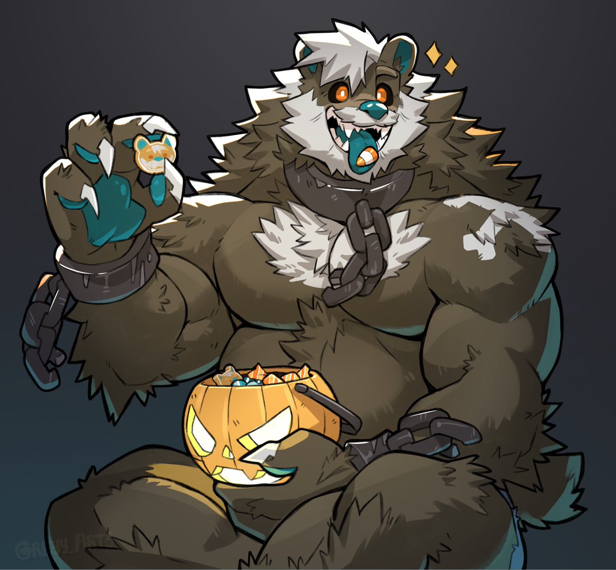 You are what you eat. That’s why I’m so sweet…and also a werewolf. 🐻🐺

🎨: <a href="/greyy_arts/">𝗚𝗿𝗲𝘆𝘆 (🎃🐺 YCH)</a>