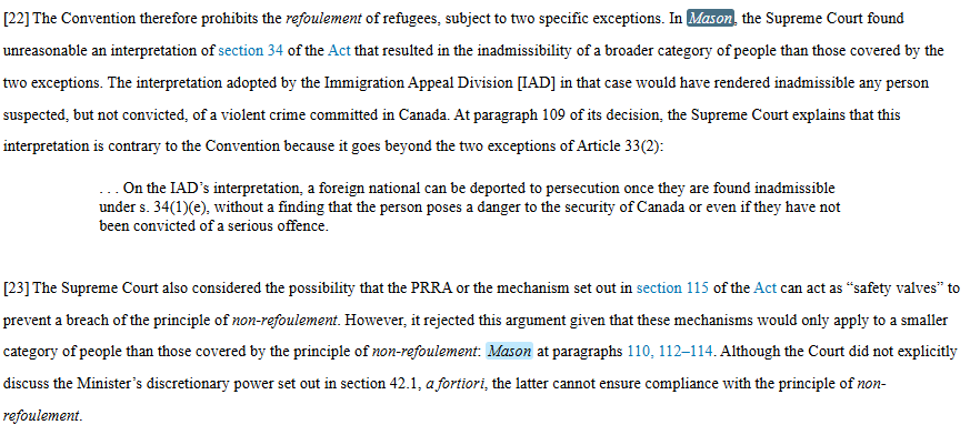 Federal Court affirms that as a result of the 2023 Supreme Court of Canada decision in Mason it will be unreasonable for the Immigration Division to determine that an individual is inadmissible to Canada for membership in a group that committed subversion if the ID member does