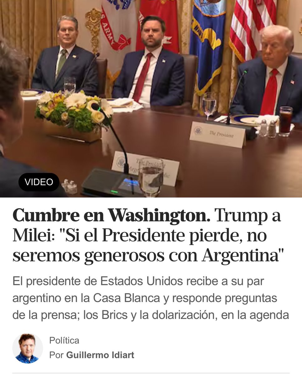 TOPOarg's tweet photo. BRUTO

Creyendo que disciplinaba a los argentinos, el Presidente de Estados Unidos terminó asestando una piña política en el rostro a @JMilei: "Si Milei pierde las elecciones, no seremos generosos con la Argentina". Todo dicho. https://t.co/Qskfbd7EUF