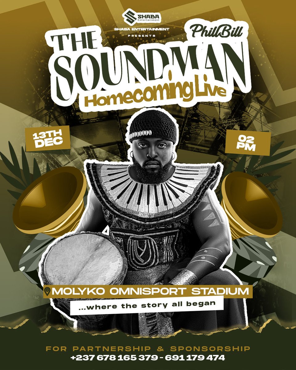 CONDIMENT ♥️🥀 | Phillbill♣️👑| (@itzphillbill) on Twitter photo PHILLBILL THE SOUNDMAN HOMECOMING CONCERT BUEA
📅: RDV - 13-DEC-2025 (MOLYKO OMNISPORTS STADIUM)
SAVE THE DATE ! #thesoundmanxperience #shaba #concert PHILLBILL THE SOUNDMAN HOMECOMING CONCERT BUEA
📅: RDV - 13-DEC-2025 (MOLYKO OMNISPORTS STADIUM)
SAVE THE DATE ! #thesoundmanxperience #shaba #concert