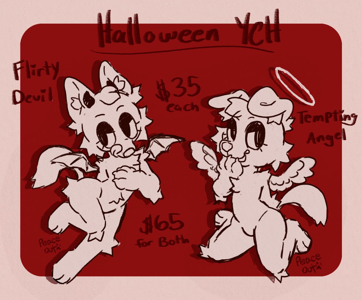 Peace_Out_Pup's tweet photo. 🪽Chibi Halloween YCHs! 🦇
Flirty Devil + Tempting Angel
- $35 each
or
-$65 for both
Limited slots, comment or PM if interested ❤️ https://t.co/Sv6DZEyVra