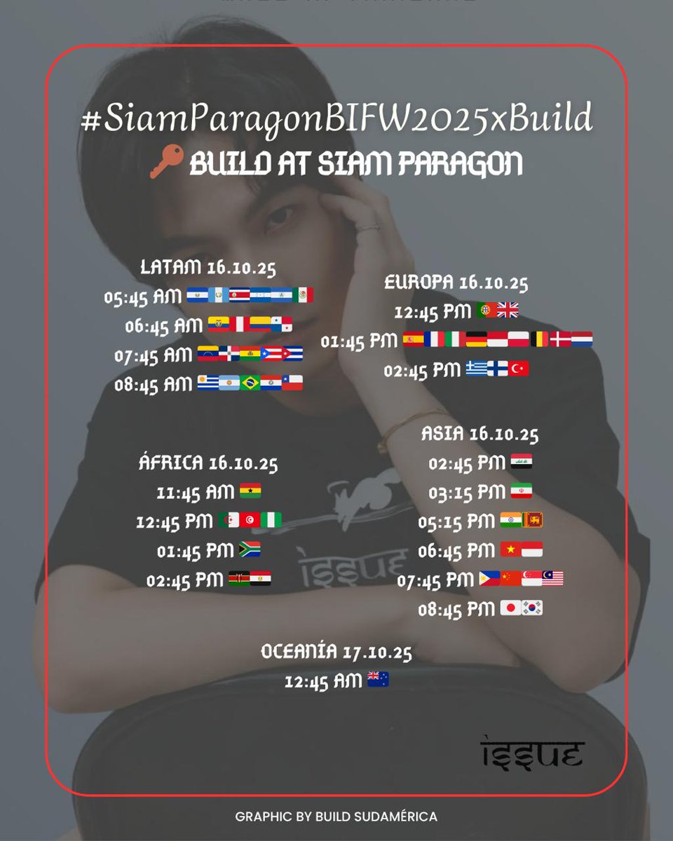 📢 BUILD TREND SCHEDULE 

¡Quedan 2 días! ¡Biu regresa a las pasarelas! Preparen sus borradores y su VPN Thai 💙💪🏻 

🗓️ October 16th 2025
🔑 BUILD AT SIAM PARAGON
#️⃣ SiamParagonBIFW2025xBuild
⏰ 6:45 PM 🇹🇭

Trend: buildyourlove4u 

#BuildJakapan #Beyourluve <a href="/JakeB4rever/">BIU.</a>