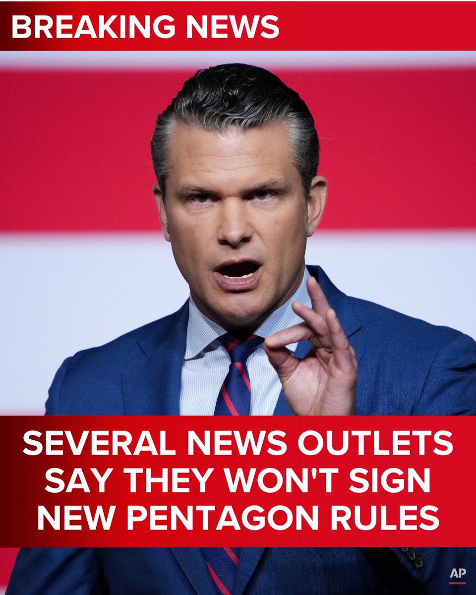 Several major news organizations — including The New York Times, The Associated Press and Newsmax — say they won't sign the Defense Department's new press rules. wnep.com/article/news/n… 

(Andrew Harnik/Pool via AP)