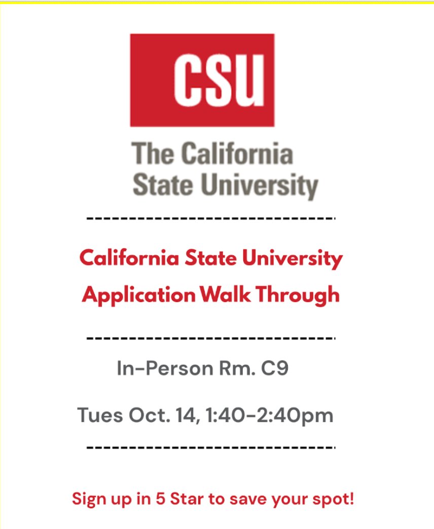 CSU Application Walk Through is Today - Tues., 10/14 from 1:40-2:40pm in Room C-9.  #lvusdrocks #chargeon @instagoura #CSU