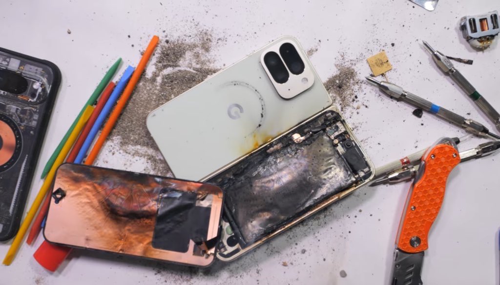 The Google Pixel 10 Pro failed the durability test conducted by <a href="/ZacksJerryRig/">JerryRigEverything</a>, resulting in its battery exploding and going all smoke. 💥

It’s wayy more dangerous since it’s a foldable smartphone, and the chances of this happening are more than in a normal smartphone.