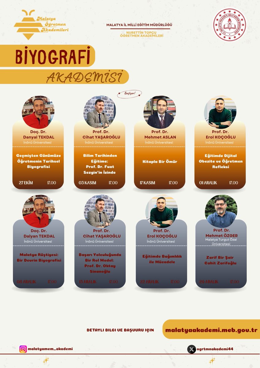 📚 Malatya Öğretmen Akademileri Başlıyor!
🎓 Nurettin Topçu Öğretmen Akademisi kapsamında
📌Biyografi Akademisi 

Değerli eğitimcilerimizin bilgi ve ilham dünyasını zenginleştirmeyi amaçlayan programımız başlıyor.

<a href="/tcmeb/">Millî Eğitim Bakanlığı</a> <a href="/Yusuf__Tekin/">Yusuf Tekin</a> <a href="/SeddarYavuz/">Seddar Yavuz</a> <a href="/TCMalatyaV/">TC Malatya Valiliği</a> <a href="/behcet_bakir/">behçet bakır 🇹🇷</a>
