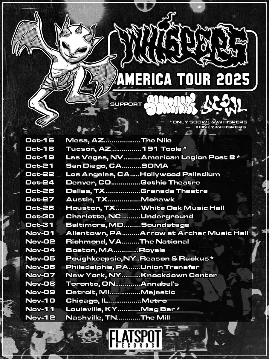 WHISPERS on tour in the US
With <a href="/SUNAMI408/">SUNAMI</a> / <a href="/Scowl40831/">SCOWL</a> 
 starting this Thursday in Arizona

Flyer by humanxrobot