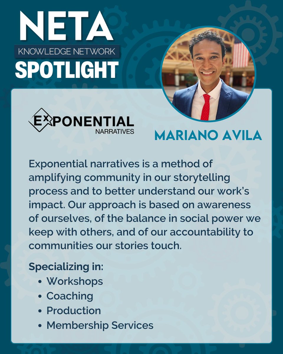 NETA_Tweets's tweet image. Exponential Narratives offers workshops & coaching to help with pre-production, production, distribution & member services. Experience & industry recognition to help you make your storytelling exponential. Learn more at netaonline.org/partners/neta-…
#netaknowledgenetwork #publicmedia