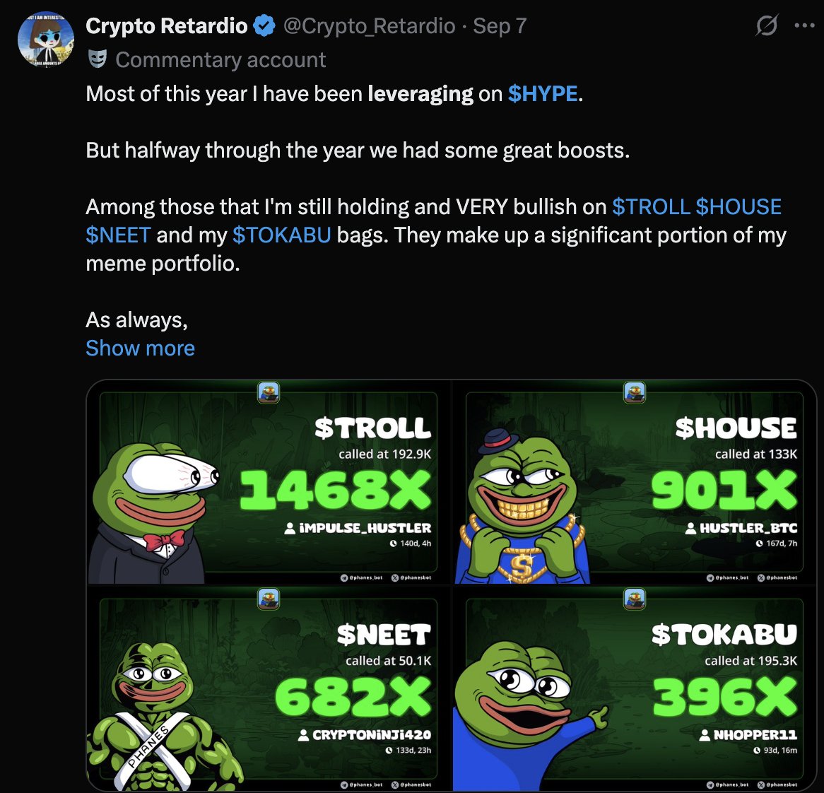 Crypto_Retardio's tweet image. We've turned catching the highest potential alt coins like Hyperliquid and meme runners on Pumpfun like Pippin or Troll into more than just an average trading career.
$HYPE x $PUMP = $QUANT
The next 10,000x is $QUANT @TheTrueQuant
We've caught $TROLL $HOUSE $PIPPIN $GOAT…