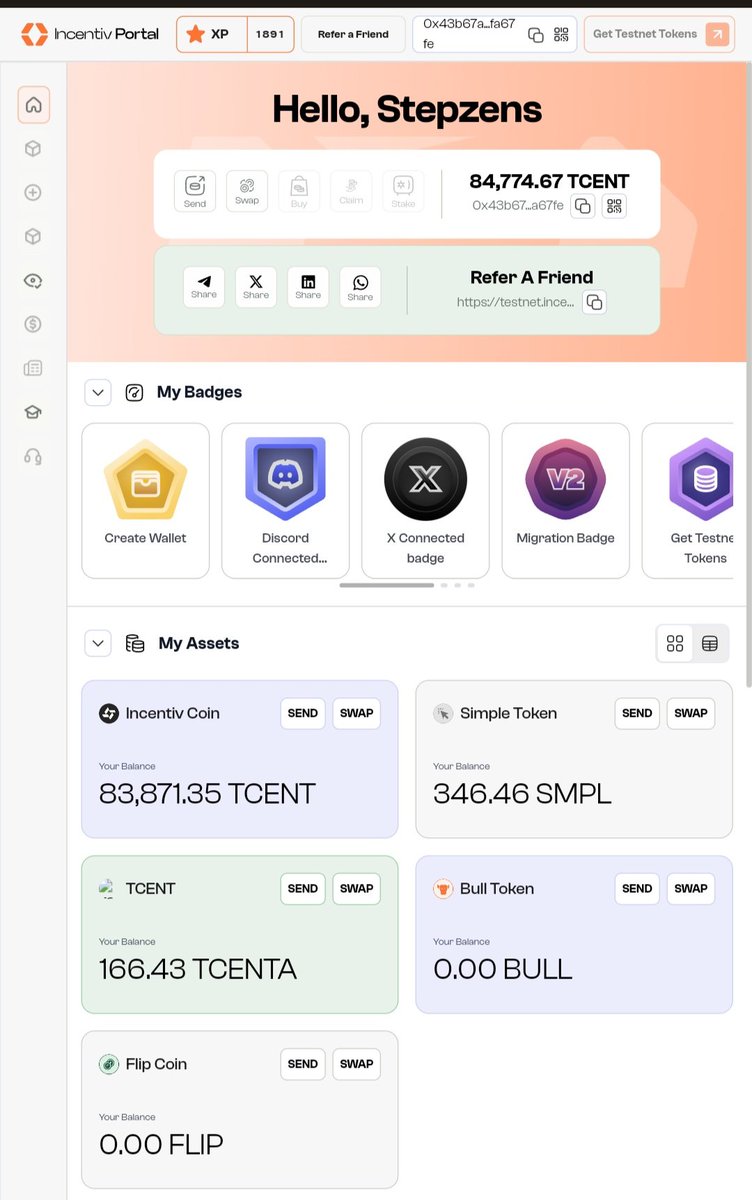 stepzens's tweet image. So what is my experience in  @Incentiv_net?#TCENT
💥elegant dashboard and UI , smooth
💥can do swap,send all in 1 click / batch
💥Not enough gas fee? No wry you can paid fee with other token
More about to come
Join now use link below
testnet.incentiv.io/login?refCode=…