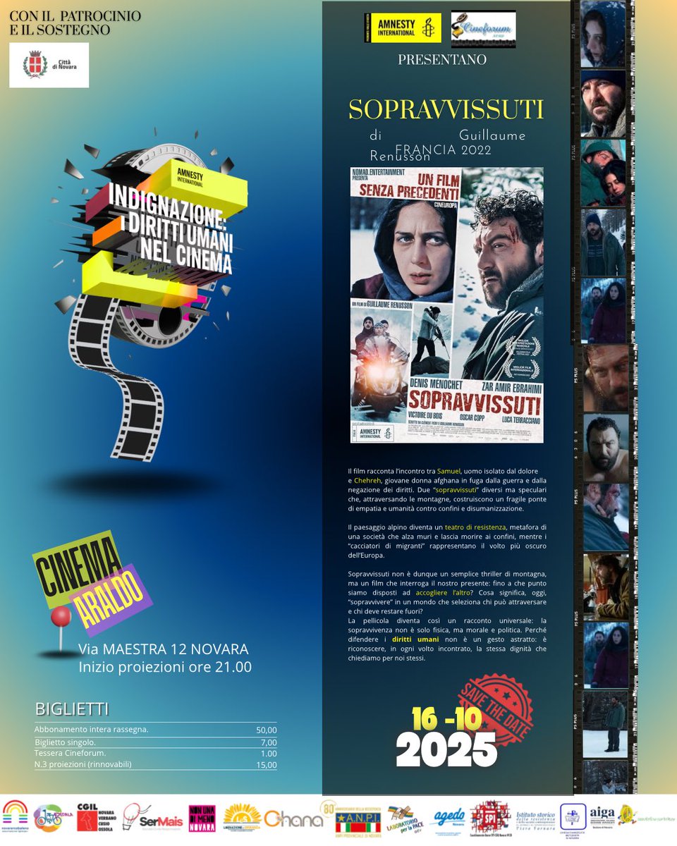 🎞️ Rassegna cinematografica

🎬 SOPRAVVISSUTI

🍿 Il film racconta l’incontro tra Samuel, uomo vedovo isolato dal dolore, e Chehreh, giovane donna afghana, in fuga dalla guerra e dalla negazione dei diritti. Due #sopravvissuti diversi ma speculari.

🫵 Vi aspettiamo numerosi!