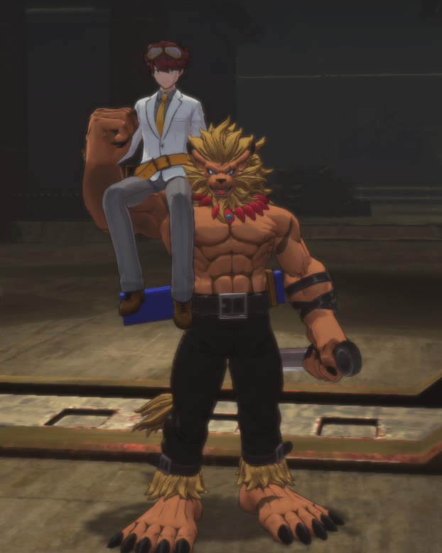 El nuevo juego de digimon a hecho realidad mi sueño de la infancia, que un leomon mamado me levante en su biceps :3