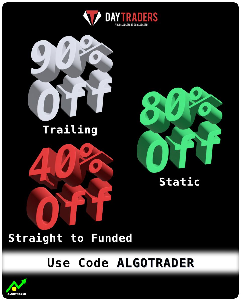 DayTraders has one of few 90% sales going at the moment. Save 90% off trailing accounts, 80% off static + 35% off Instant Funding.

Available Platforms: ProjectX, Quantower, MotiveWave, VolFix, Sierra Chart, Jigsaw, Finamark, ATAS, WealthCharts, Bookmap, Rithmic + RTrader
Data: